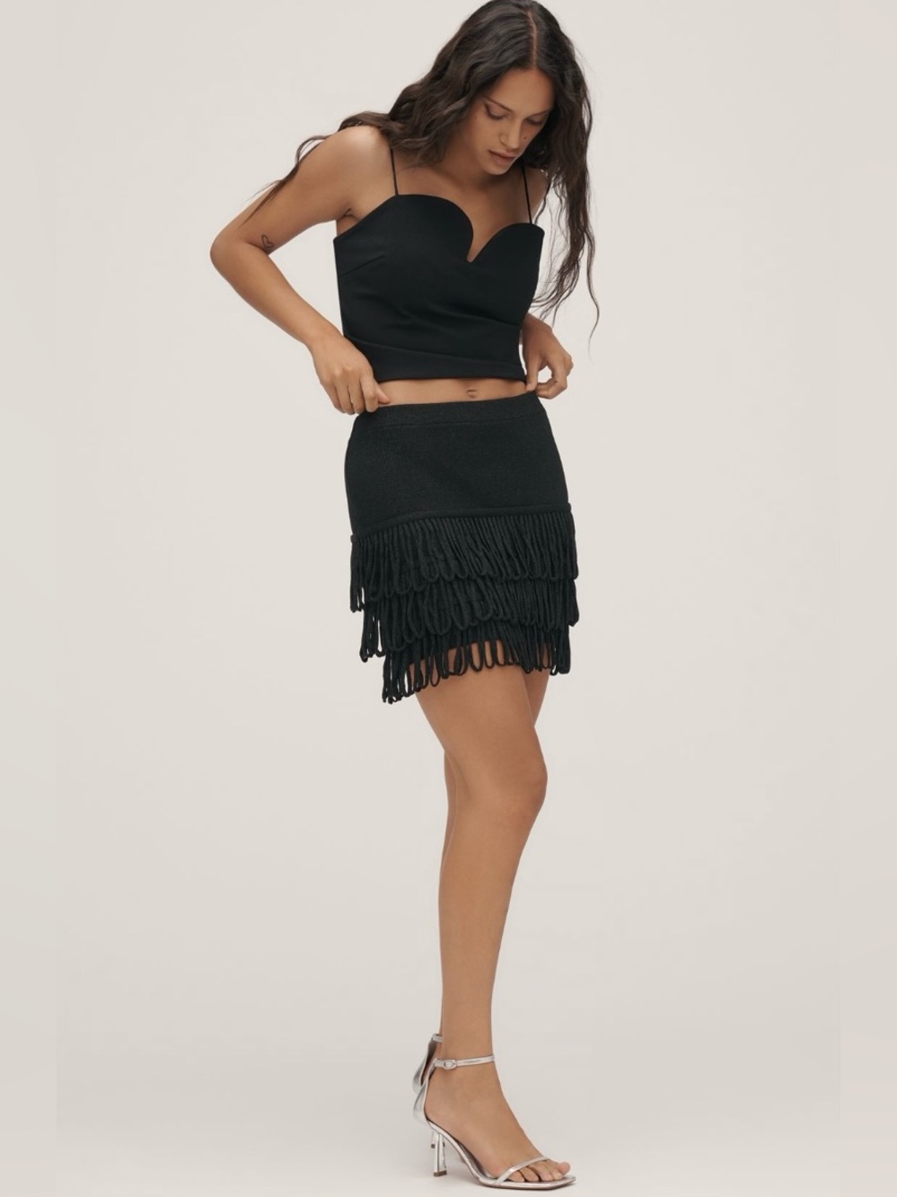Endless Rose Tiered Lurex Knit Mini in Black